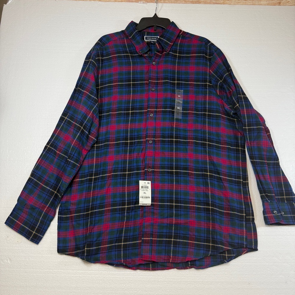 CLUB ROOM Men's Flannel Shirt Size XL Multicolor Plaid Long‎ Sleeve Butt…